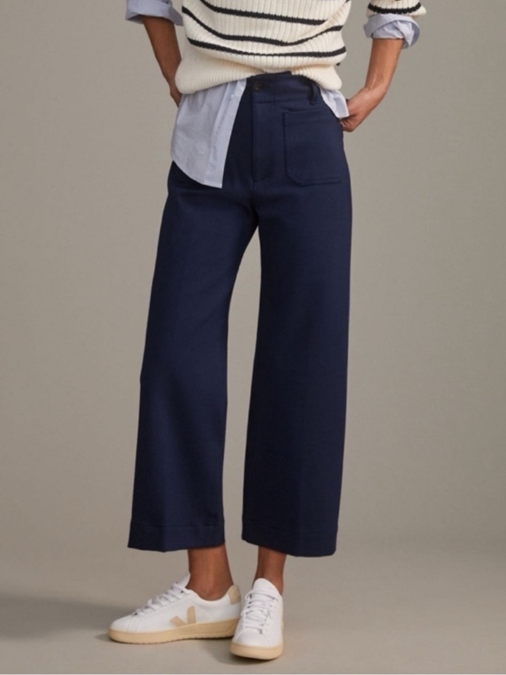 Anthropologie The Colette Ponte Crop Wide-Leg Pants in Navy Blue 28